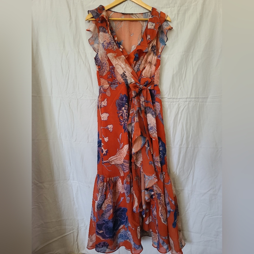 UNGARO Floral Ruffled Midi Dress